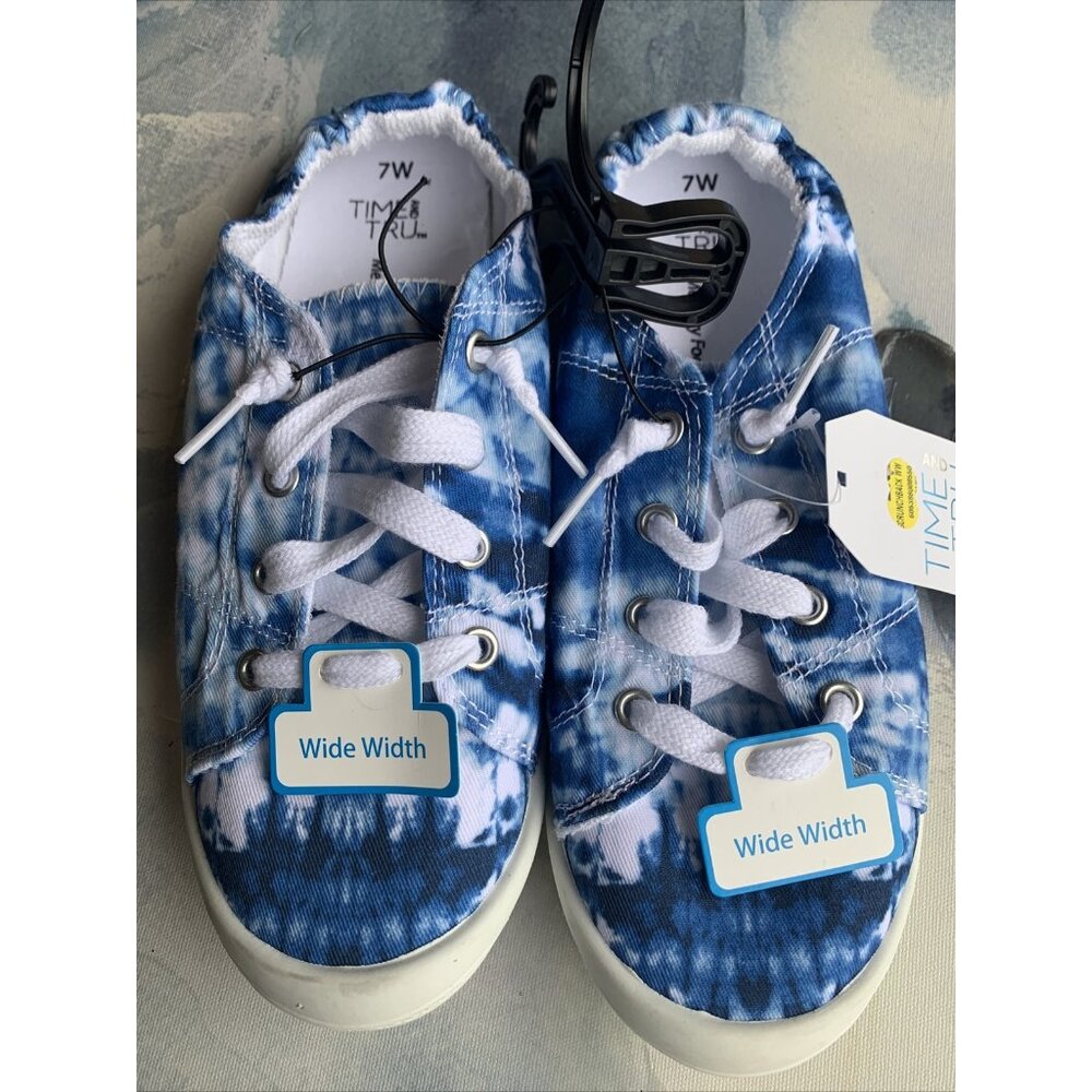 Time And Tru Womens Casual Sneaker Blue Tie Dye Size 7  New Stretch Back￼